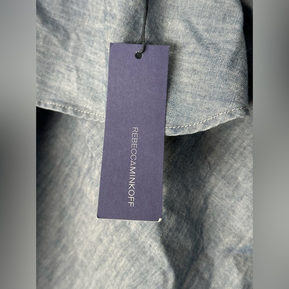 Rebecca Minkoff Blue Off-Shoulder Chambray Top Size L NWT Cottagecore Beach - Picture 9 of 12